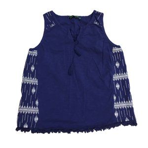 C Wonder Blue Sleeveless Fringe Tassel Top Size L